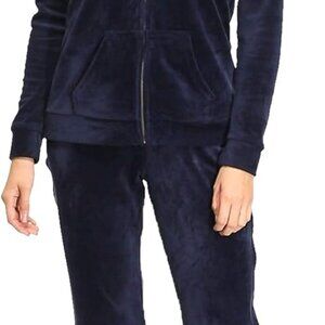 Stylish Navy Velour Jogging Suit - Full Zip Hoodie & Elastic Waist Pants M